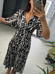 My 3407 Zebra Saten Siyah Elbise