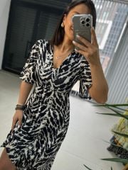 My 3407 Zebra Saten Siyah Elbise