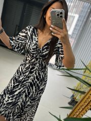 My 3407 Zebra Saten Siyah Elbise