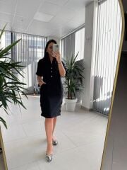 Art. Kemik Düğmeli Siyah Elbise