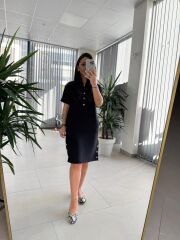 Art. Kemik Düğmeli Siyah Elbise