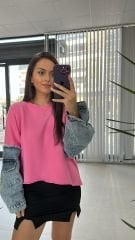Dr 2485 Kolu Denimli Pembe Sweat