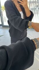 Fitilli Siyah Ceket Hırka