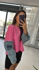 Dr 2485 Kolu Denimli Pembe Sweat
