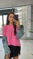 Dr 2485 Kolu Denimli Pembe Sweat