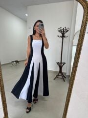 Ms 27 Asil Tensel Siyah-Beyaz Maksi Elbise
