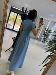 Nx 3004 Maksiboy Fermuarlı Buz Mavi Denim Elbise