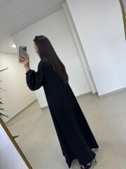 Fl 2348 Yaka Fular Detaylı Siyah Kuşaklı Elbise