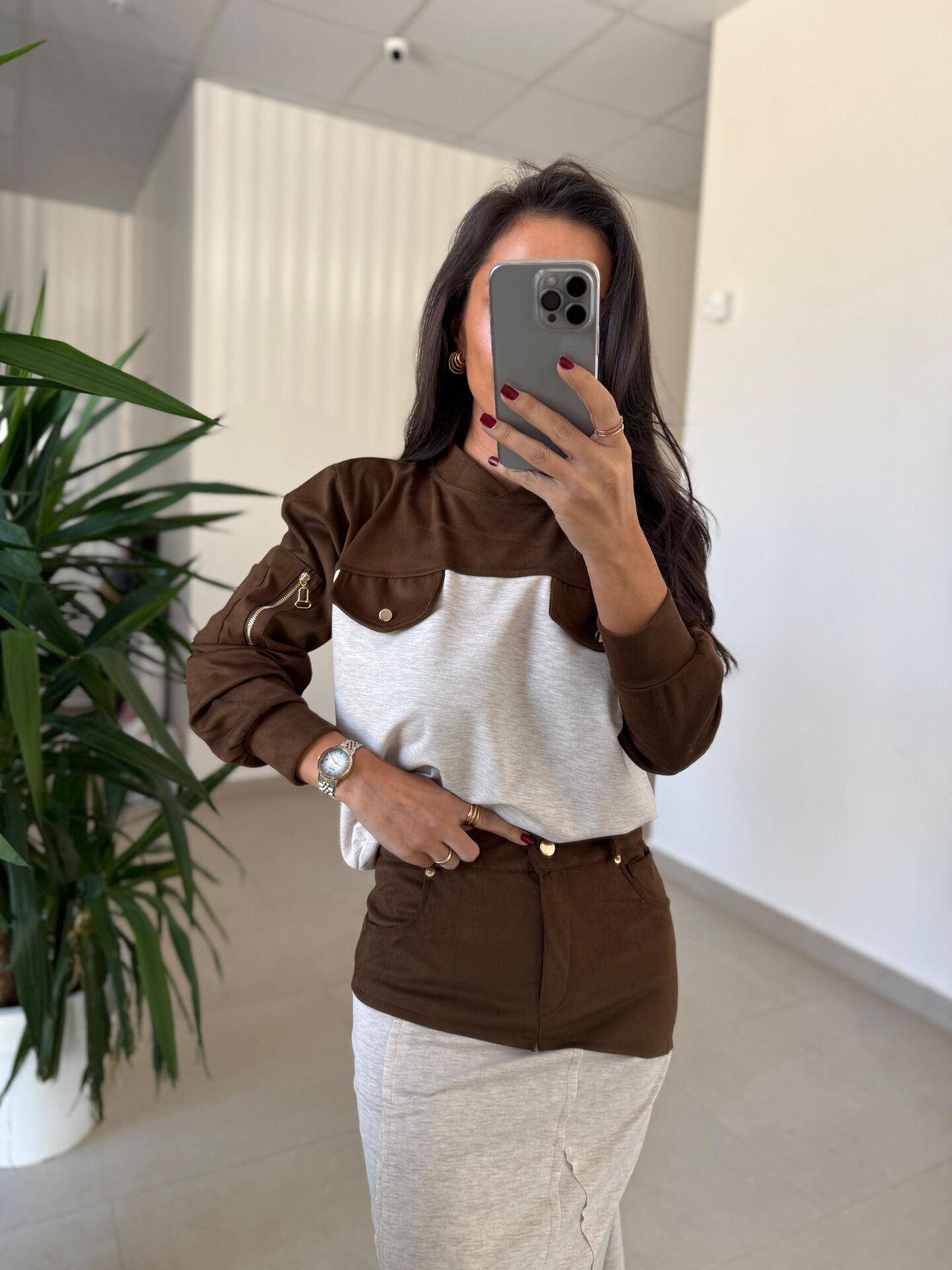 Bb 30478 Kahve Süet Garnili Sweat