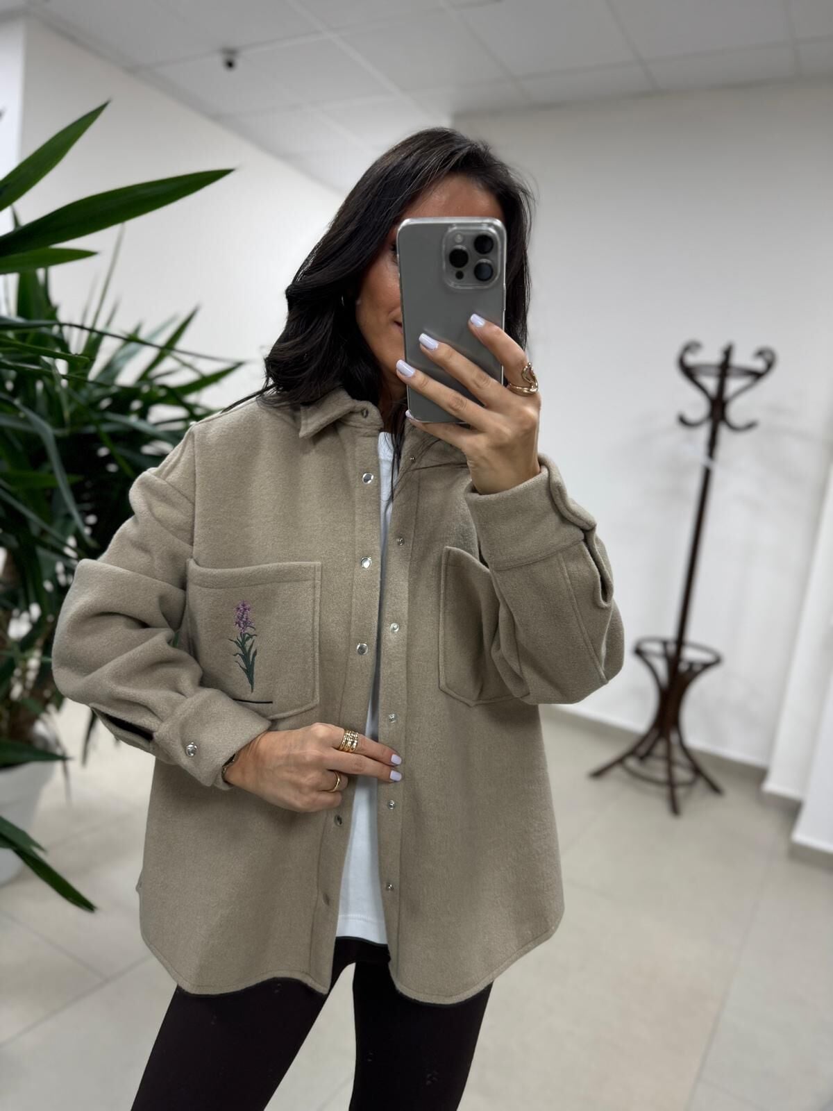 Dgf 2399 Krem Nakışlı Polar Ceket