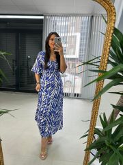 My 3407 Zebra Saten Saks Elbise