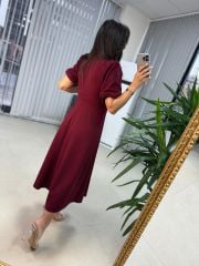 My 3578 Fiyonk Broşlu Bordo Elbise