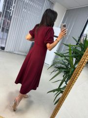 My 3578 Fiyonk Broşlu Bordo Elbise