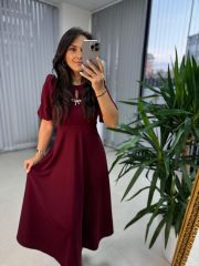 My 3578 Fiyonk Broşlu Bordo Elbise