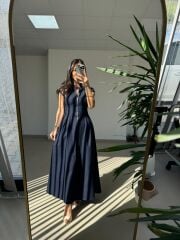 Nx 3004 Maksiboy Fermuarlı Laci Denim Elbise