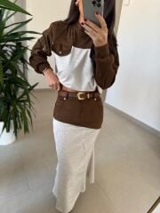 Bb 30479 Kahve Süet Garnili Etek