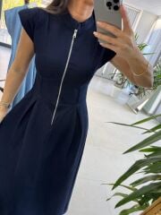 Nx 3004 Maksiboy Fermuarlı Laci Denim Elbise