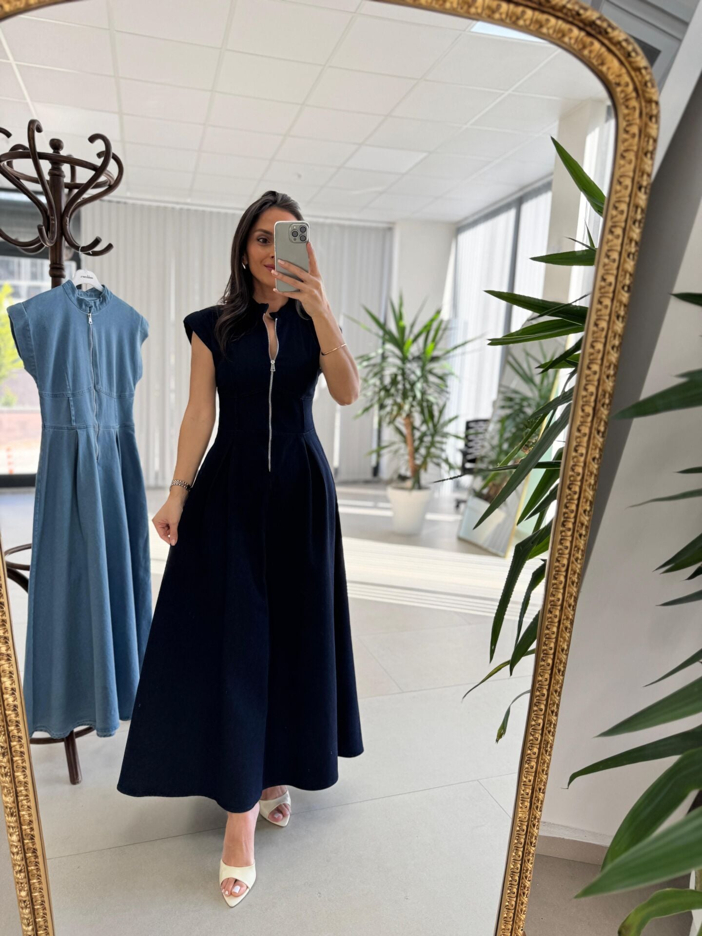 Nx 3004 Maksiboy Fermuarlı Laci Denim Elbise