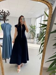 Nx 3004 Maksiboy Fermuarlı Laci Denim Elbise