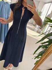 Nx 3004 Maksiboy Fermuarlı Laci Denim Elbise