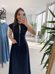 Nx 3004 Maksiboy Fermuarlı Laci Denim Elbise