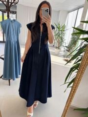 Nx 3004 Maksiboy Fermuarlı Laci Denim Elbise