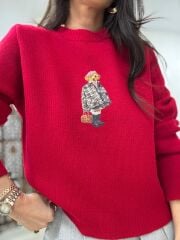 Pi 2749 Orj Marka Figürlü Kırmızı Kazak