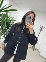 Dgf 2399 Siyah Nakışlı Polar Ceket