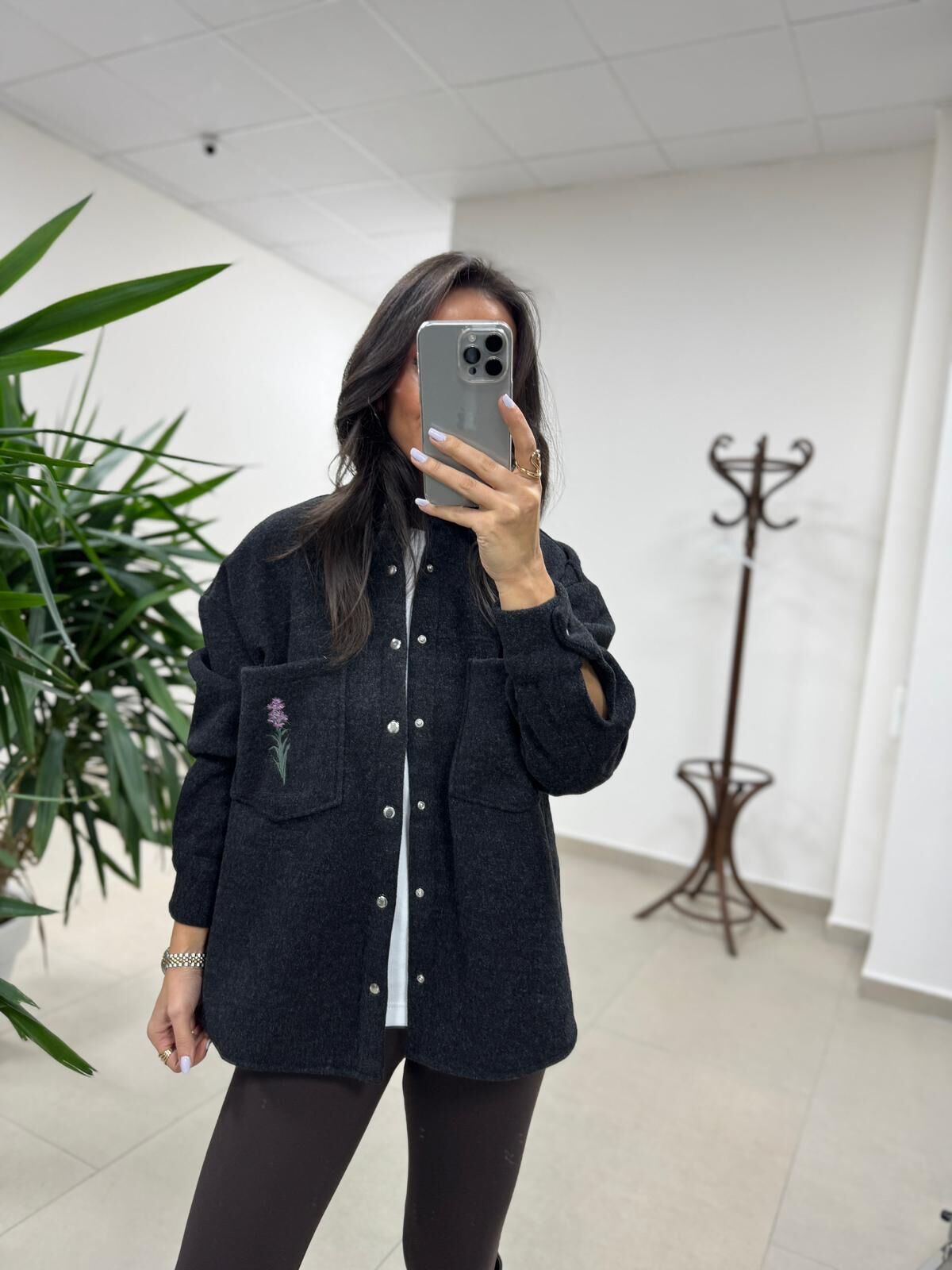 Dgf 2399 Siyah Nakışlı Polar Ceket