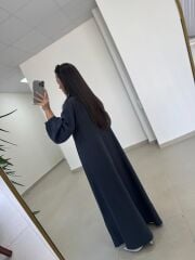 Fl 2348 Yaka Fular Detaylı Petrol Kuşaklı Elbise