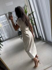 Sv Gold Düğme Detaylı Taş Denim Elbise