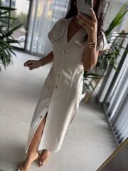 Sv Gold Düğme Detaylı Taş Denim Elbise