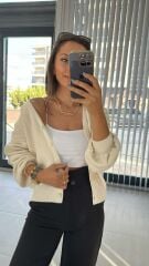 Fitilli Krem Ceket Hırka