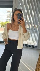 Cremefarbener Cordjacken-Cardigan