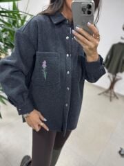 Dgf 2399 Antrasit Nakışlı Polar Ceket