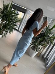 Sv Gold Düğme Detaylı Bebe Mavi Denim Elbise