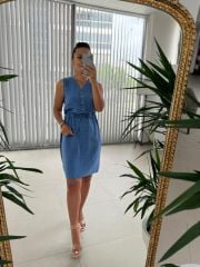 Mc 5967 Linen Sleeveless Indigo Dress