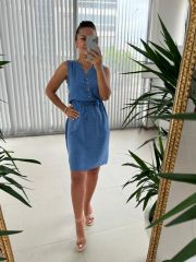 Mc 5967 Linen Sleeveless Indigo Dress