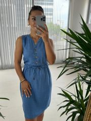 Mc 5967 Linen Sleeveless Indigo Dress
