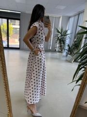 Nx 4883 Pudra Kahve Puantiyeli Gömlek Elbise