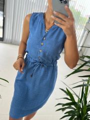 Mc 5967 Linen Sleeveless Indigo Dress