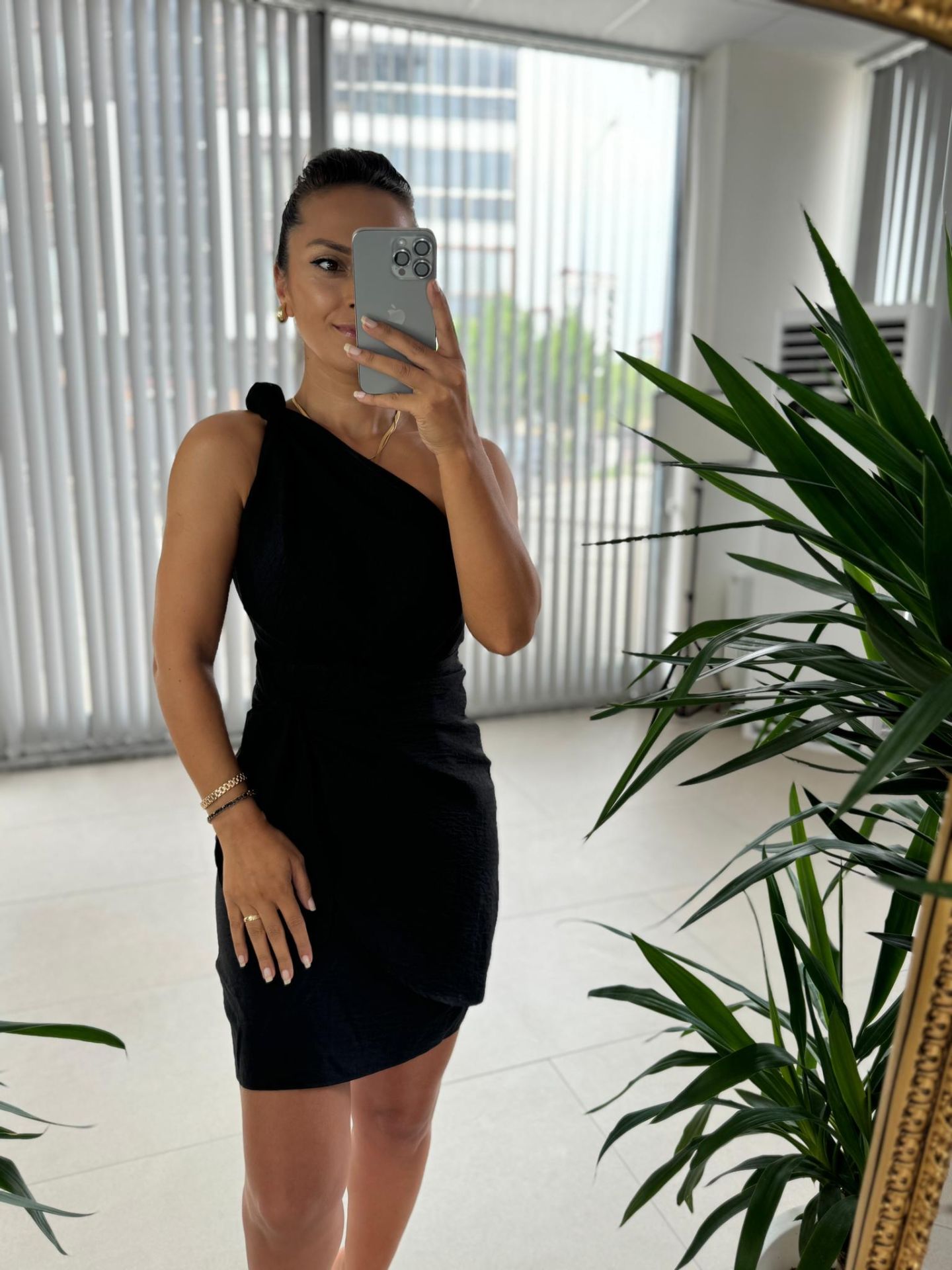 Mc 5871 One Shoulder Knot Detailed Black Dress