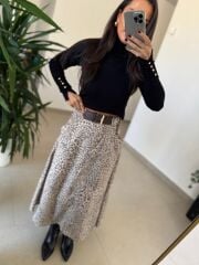 Bb 30525 Kemer Detaylı Leopar Etek