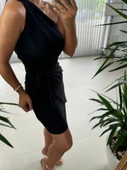Mc 5871 One Shoulder Knot Detailed Black Dress