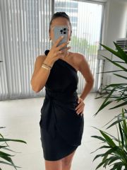 Mc 5871 One Shoulder Knot Detailed Black Dress