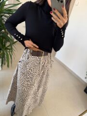 Bb 30525 Kemer Detaylı Leopar Etek