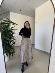 Bb 30525 Kemer Detaylı Leopar Etek