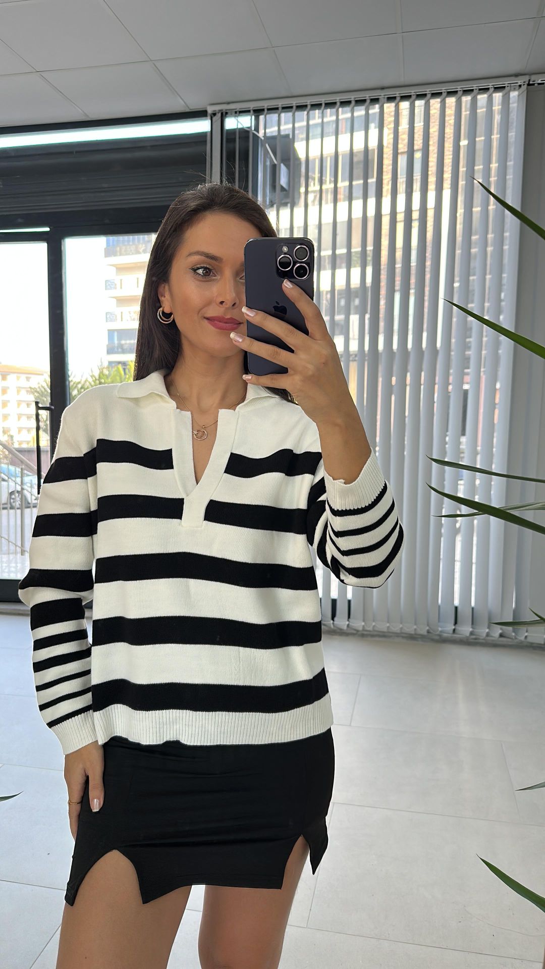 White Black Striped Sweater