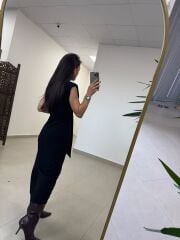 My 3582 Omuz Vatkalı Siyah Bağlamalı Elbise