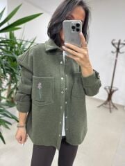 Dgf 2399 Haki Nakışlı Polar Ceket